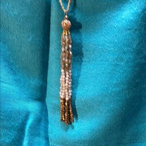 Elegant Gold and White Tassel Necklace